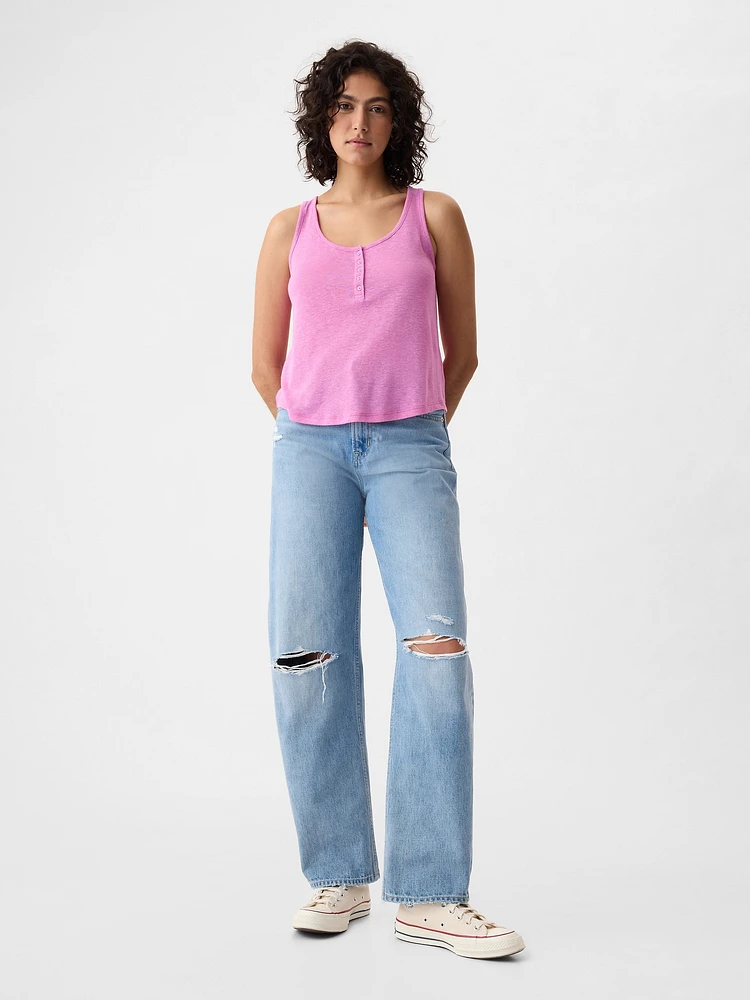 Linen-Blend Henley Tank Top