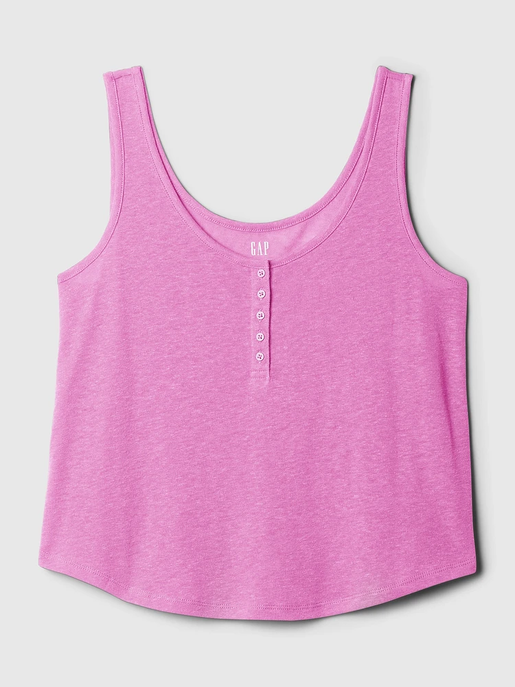 Linen-Blend Henley Tank Top