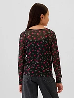 Kids Floral Mesh Top