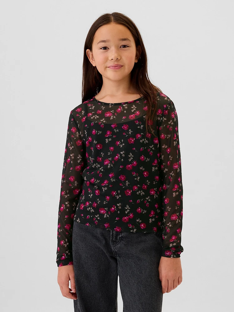 Kids Floral Mesh Top