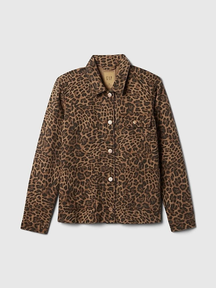 Leopard Denim Chore Jacket