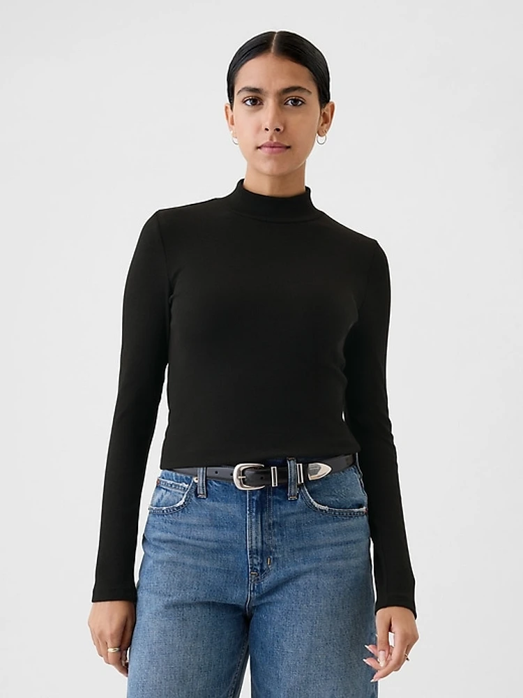 Modern Rib Cropped Mockneck Shirt