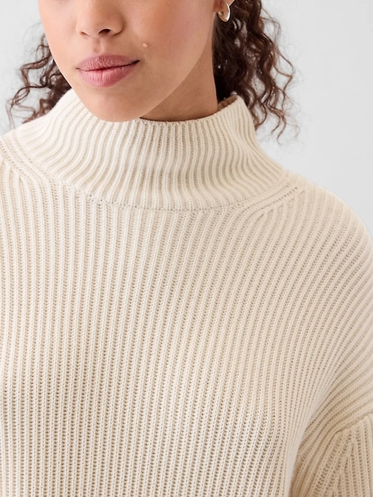 Oversized Split-Hem Mockneck Sweater