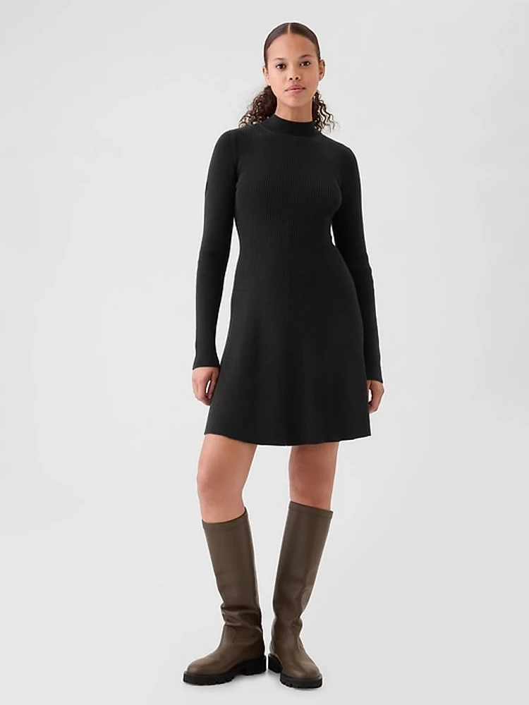 Mockneck Rib Mini Sweater Dress