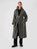 Double-Breasted Herringbone Belted Trench Coat