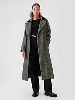 Double-Breasted Herringbone Belted Trench Coat