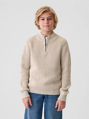 Kids Shaker-Stitch Quarter-Zip Sweater