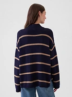 100% Cotton Oversized Split-Hem Mockneck Sweater
