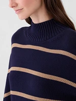 100% Cotton Oversized Split-Hem Mockneck Sweater
