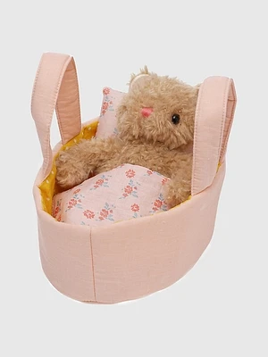 Moppettes Bea Bear Stuffed Animal with Bassinet and Blanket Pillow