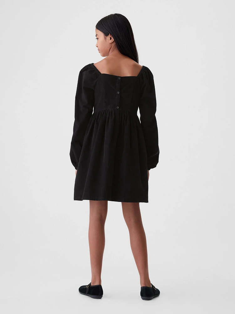 Kids Puff-Sleeve Corduroy Dress