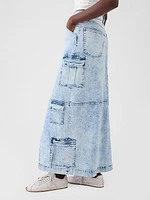 Denim Double Cargo Maxi Skirt