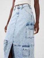 Denim Cargo Maxi Skirt