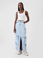 Denim Double Cargo Maxi Skirt