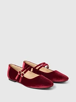 Velvet Double-Strap Mary Jane Flats