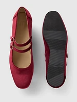 Velvet Double-Strap Mary Jane Flats