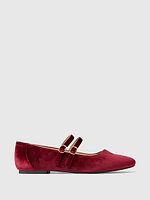 Velvet Double-Strap Mary Jane Flats