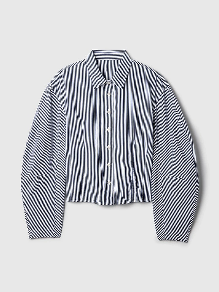 Organic Cotton Poplin Barrel Sleeve Cropped Shirt