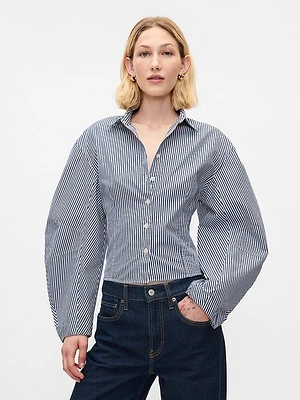 Organic Cotton Poplin Barrel Sleeve Cropped Shirt