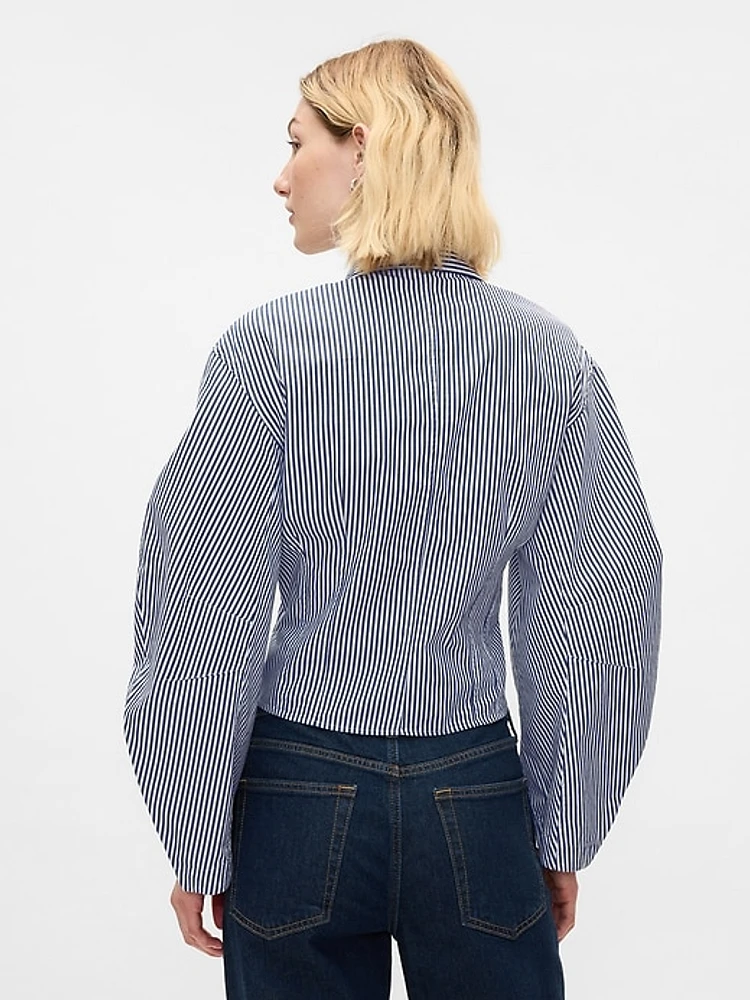 Organic Cotton Poplin Barrel Sleeve Cropped Shirt