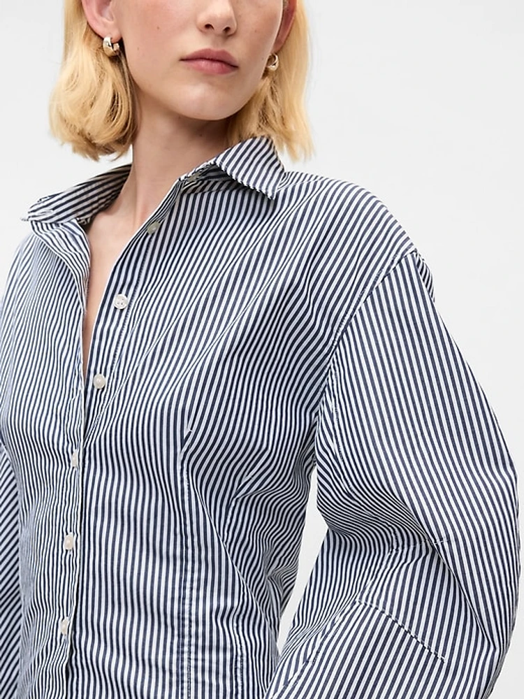 Organic Cotton Poplin Barrel Sleeve Cropped Shirt