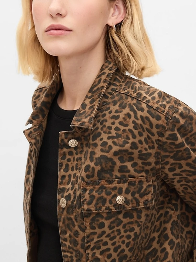 Leopard Denim Chore Jacket