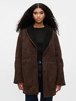 Vegan Suede Shawl Collar Coat