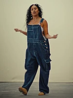 Relaxed Denim Cargo Overalls