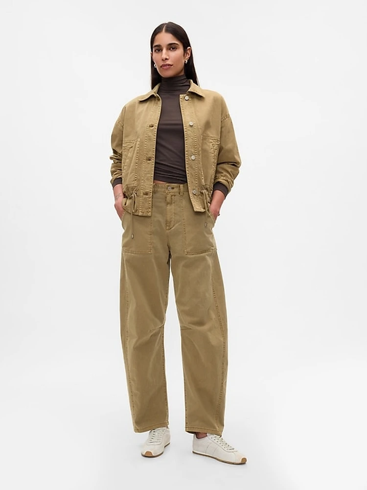 Mid Rise Twill Barrel Pants