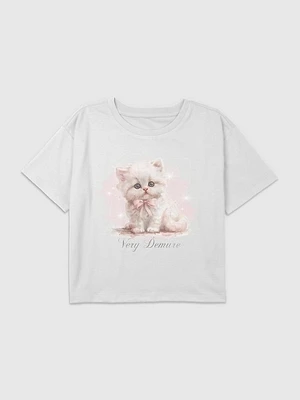 Kids Very Demure Kitten Boxy Crop Tee