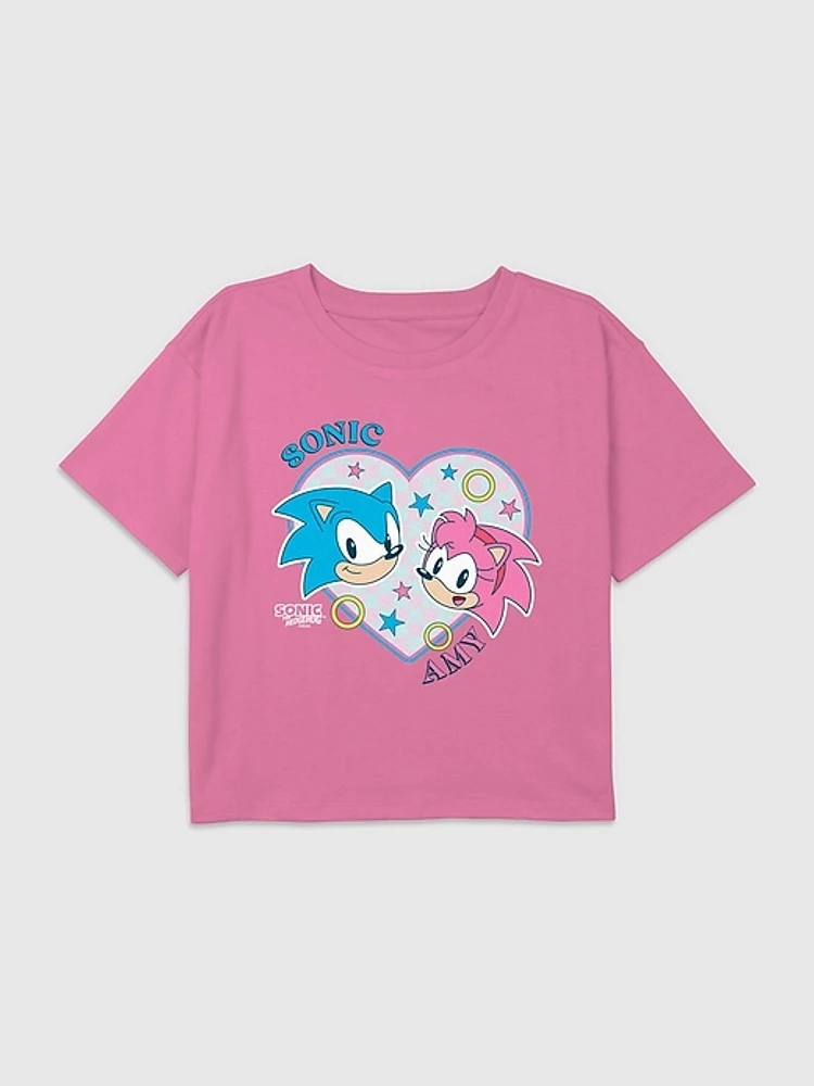 Kids Sonic The Hedgehog and Amy Graphic Boxy Crop Tee