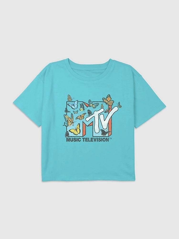 Kids MTV Butterflies Graphic Boxy Crop Tee