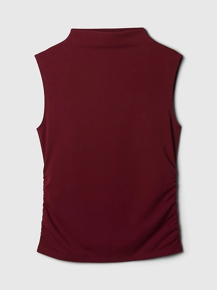 Modern Funnel-Neck Ruched Tank Top