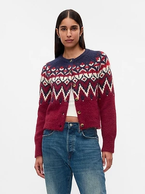 Brushed Fair Isle Cropped Cardigan