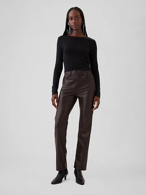 High Rise Recycled Vegan Leather 90s Straight Pants