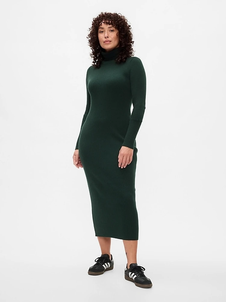 Turtleneck Rib Midi Sweater Dress