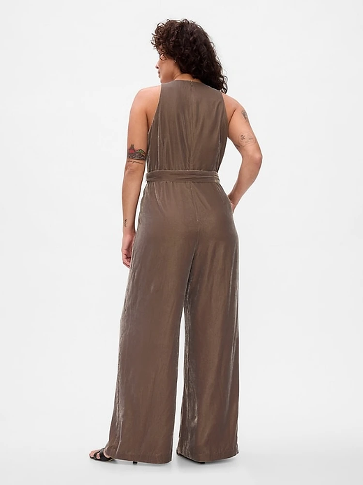 Recycled Velvet V-Neck Jumpsuit