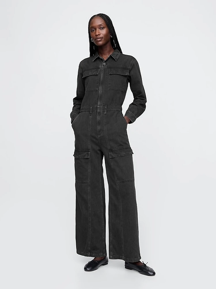 Denim Cargo Jumpsuit