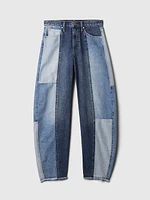 High Rise Patchwork Barrel Jeans