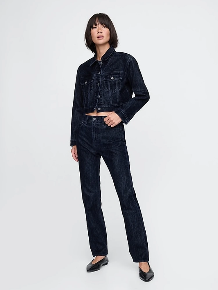 Flocked Cropped Icon Denim Jacket