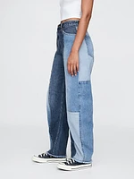 High Rise Patchwork Barrel Jeans