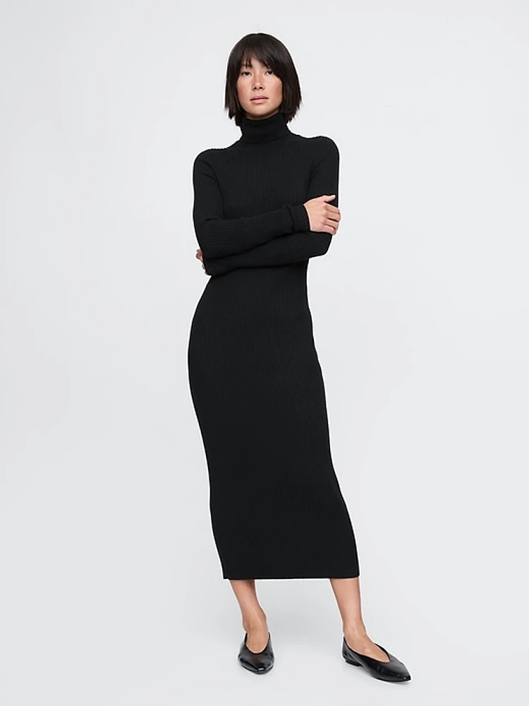 Turtleneck Rib Midi Sweater Dress