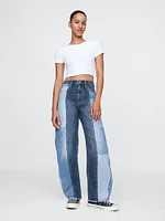 High Rise Patchwork Barrel Jeans