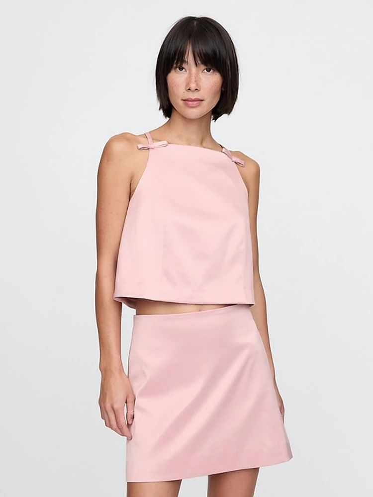 Satin Square-Neck Bow Top