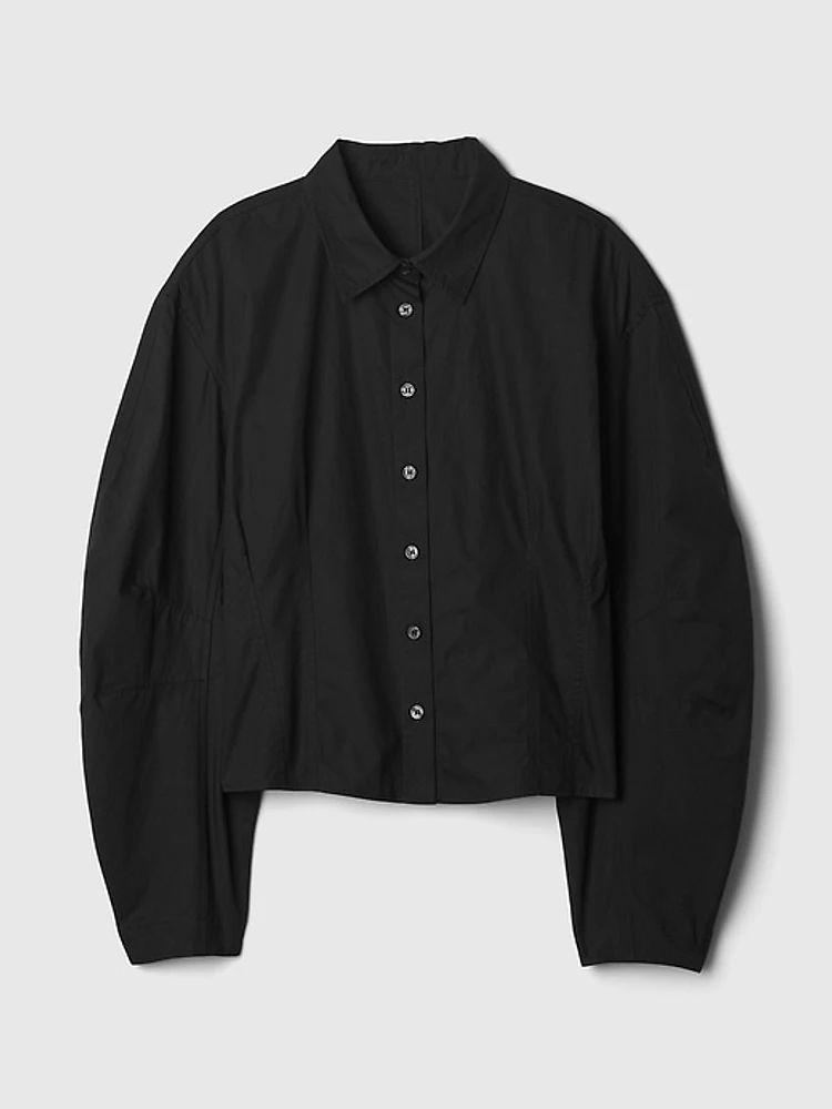 Organic Cotton Poplin Barrel Sleeve Cropped Shirt