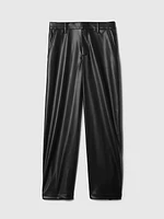 Mid Rise Vegan Leather Barrel Pants