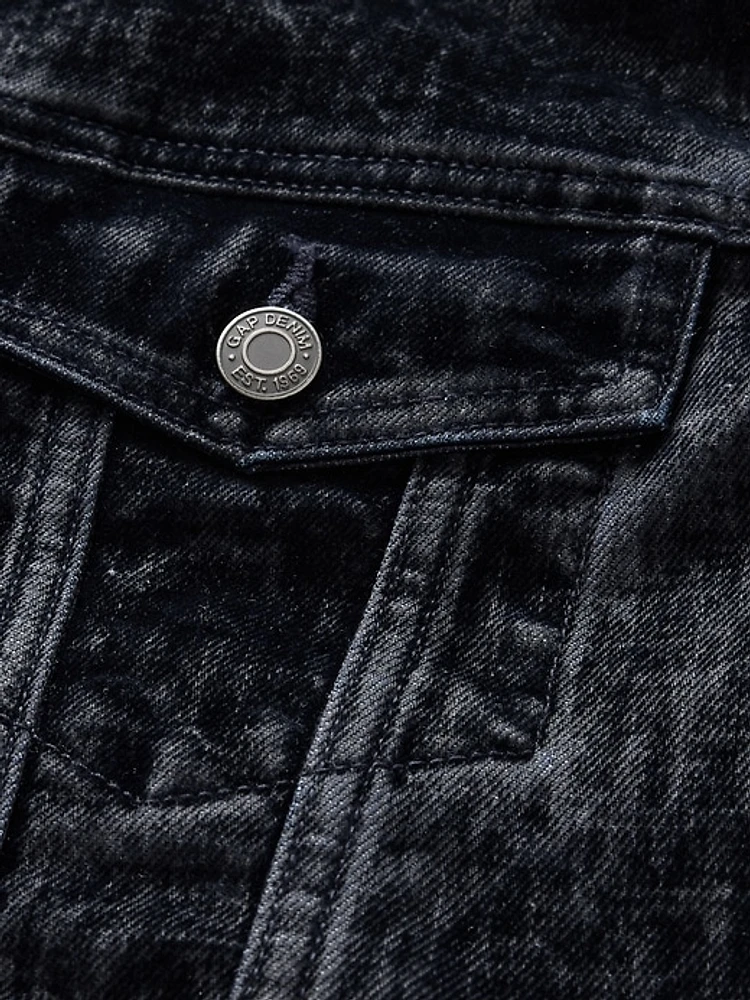 Flocked Cropped Icon Denim Jacket