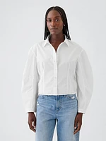 Organic Cotton Poplin Barrel Sleeve Cropped Shirt