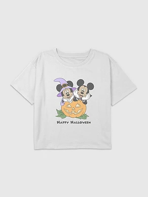 Kids Mickey And Minnie Halloween Pumpkin Graphic Boxy Crop Tee