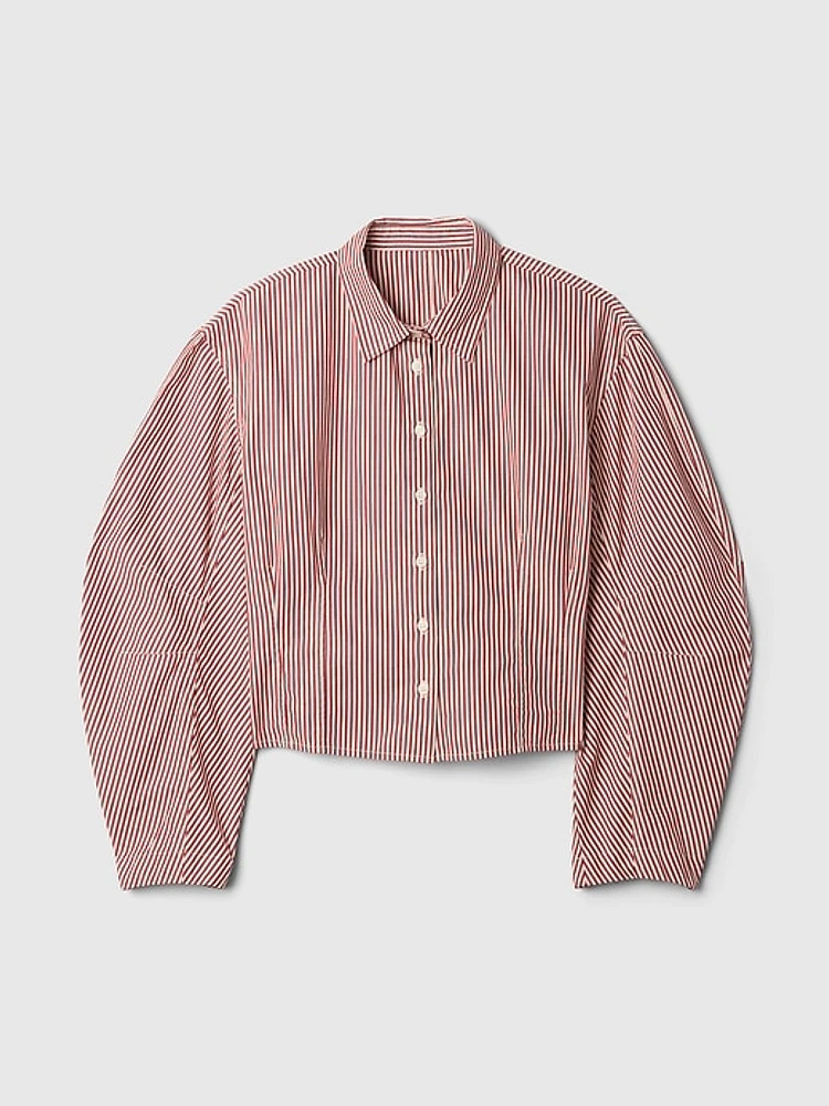 Organic Cotton Poplin Barrel Sleeve Cropped Shirt
